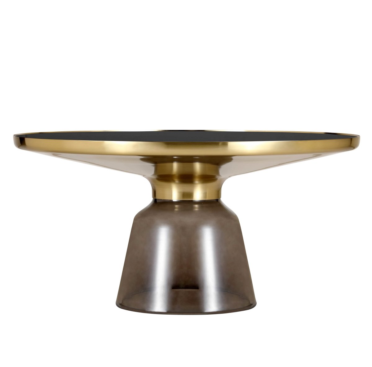 Tully 30 - Inch Round Glass/Stone Coffee Table with Iron Rim Frame and Glass Base