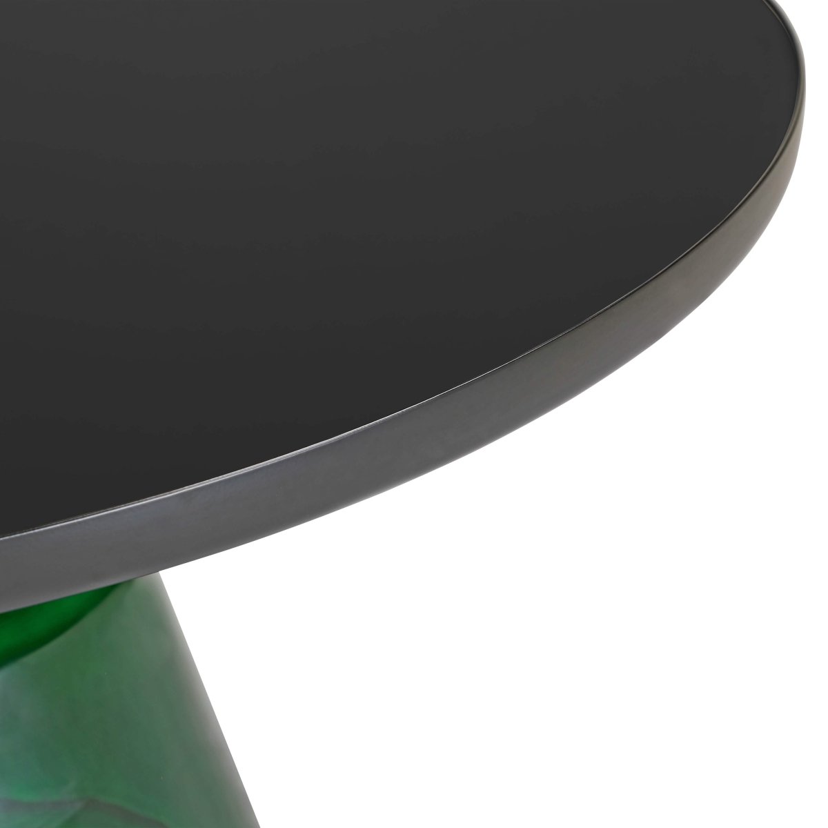 Tully 30 - Inch Round Glass/Stone Coffee Table with Iron Rim Frame and Glass Base