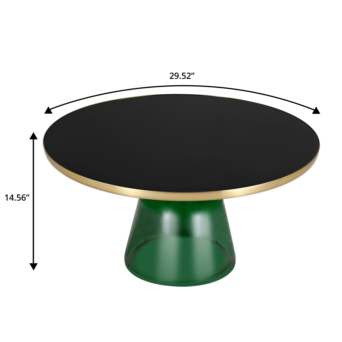 Tully 30 - Inch Round Glass/Stone Coffee Table with Iron Rim Frame and Glass Base