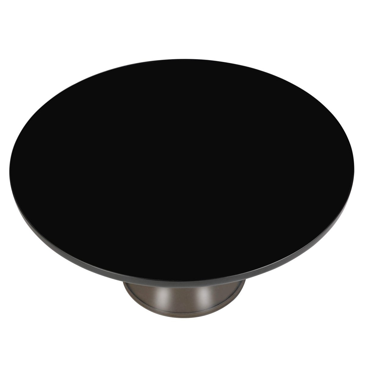 Tully 30 - Inch Round Glass/Stone Coffee Table with Iron Rim Frame and Glass Base