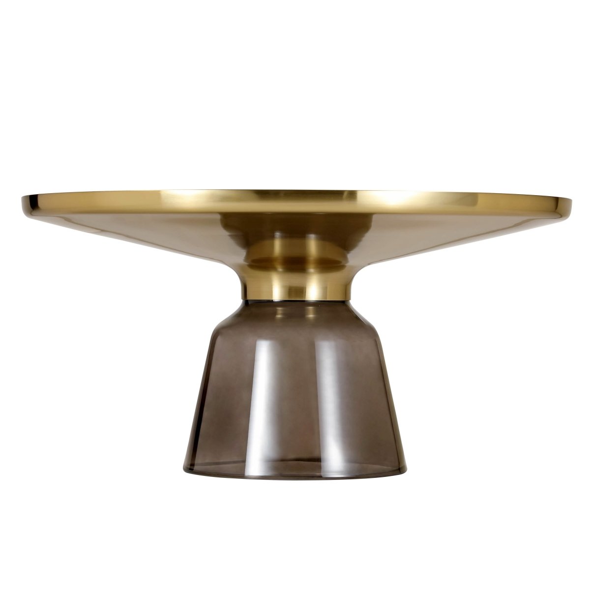 Tully 30 - Inch Round Glass/Stone Coffee Table with Iron Rim Frame and Glass Base