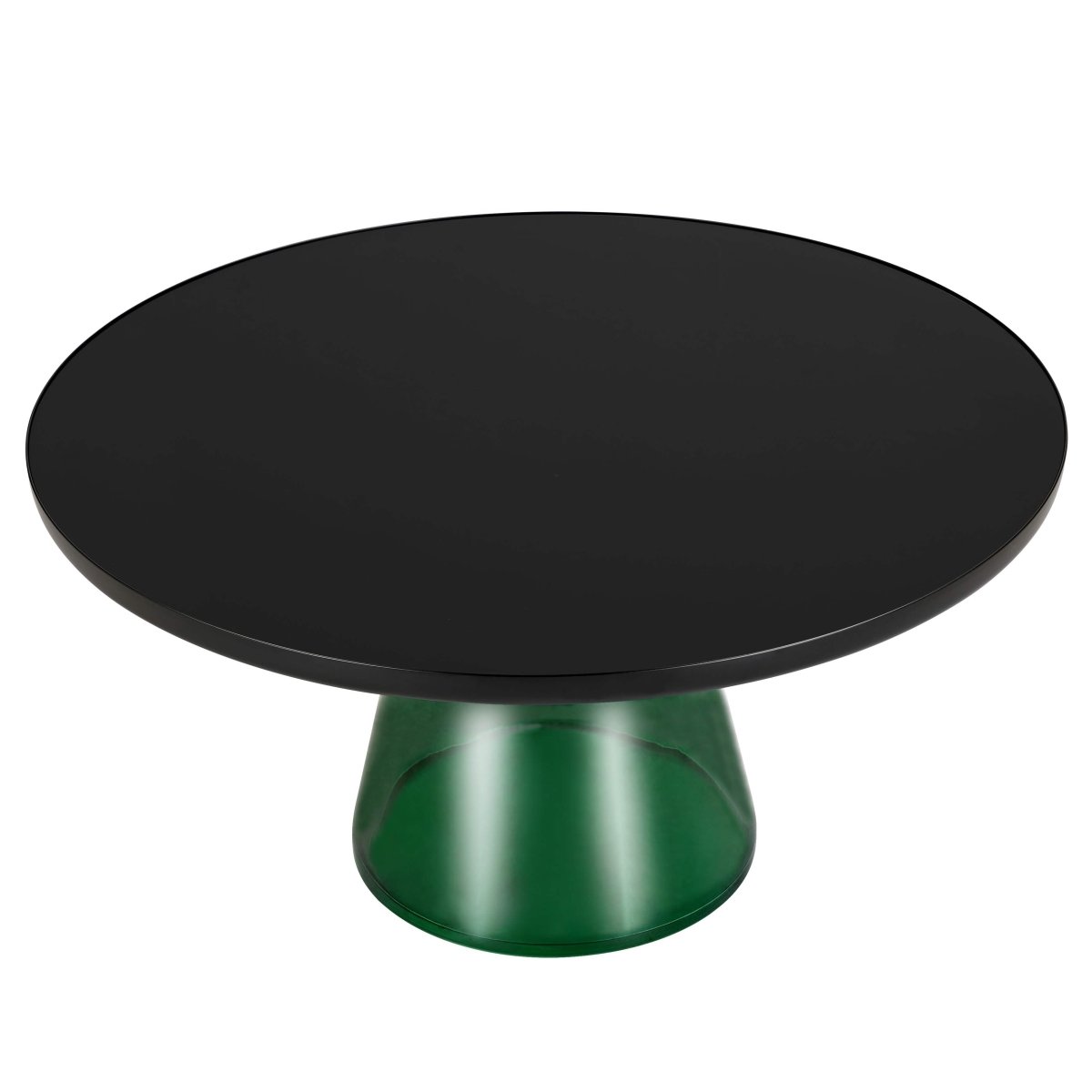 Tully 30 - Inch Round Glass/Stone Coffee Table with Iron Rim Frame and Glass Base