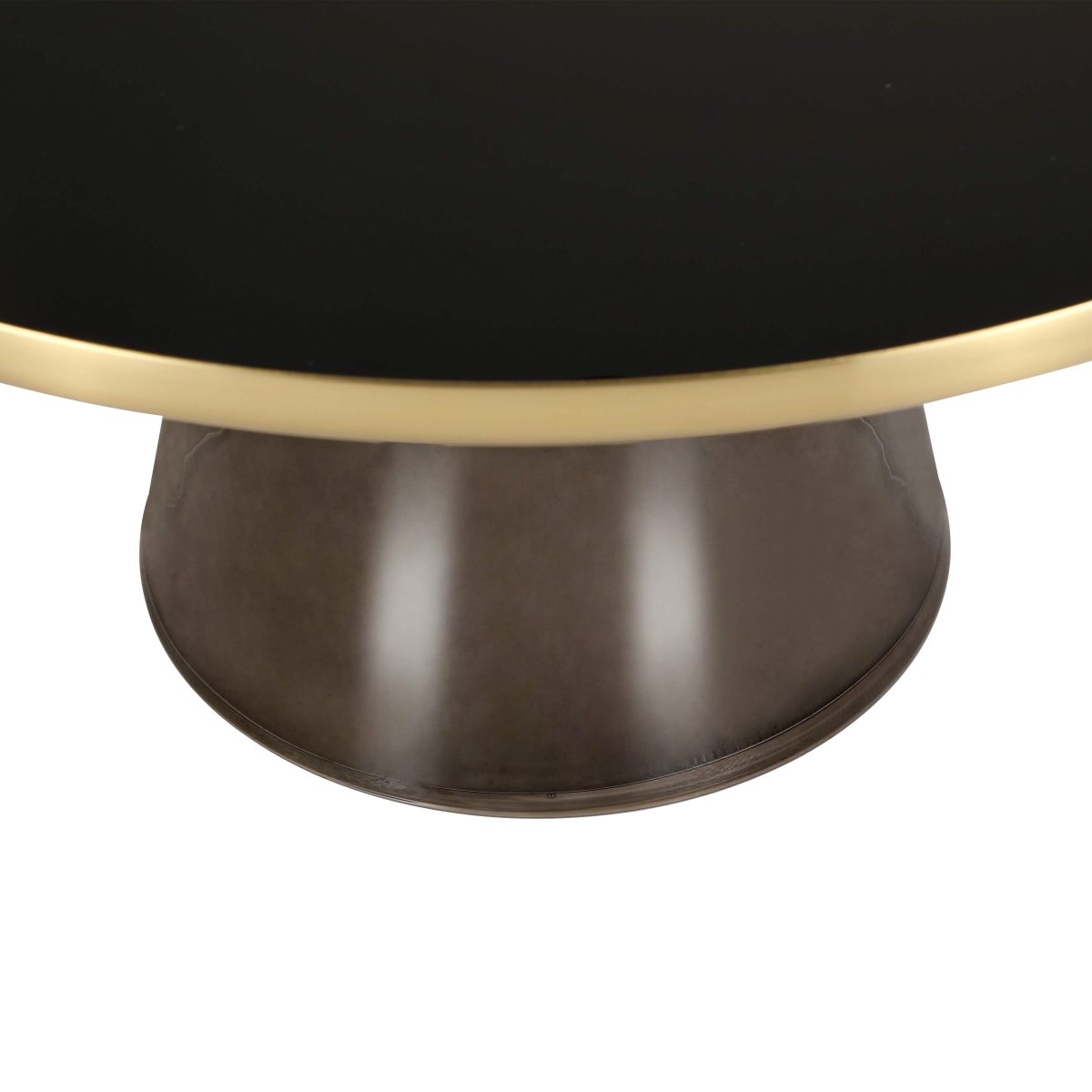 Tully 30 - Inch Round Glass/Stone Coffee Table with Iron Rim Frame and Glass Base