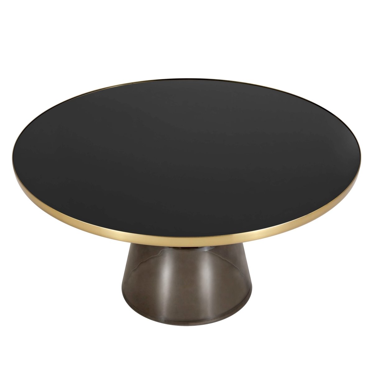 Tully 30 - Inch Round Glass/Stone Coffee Table with Iron Rim Frame and Glass Base