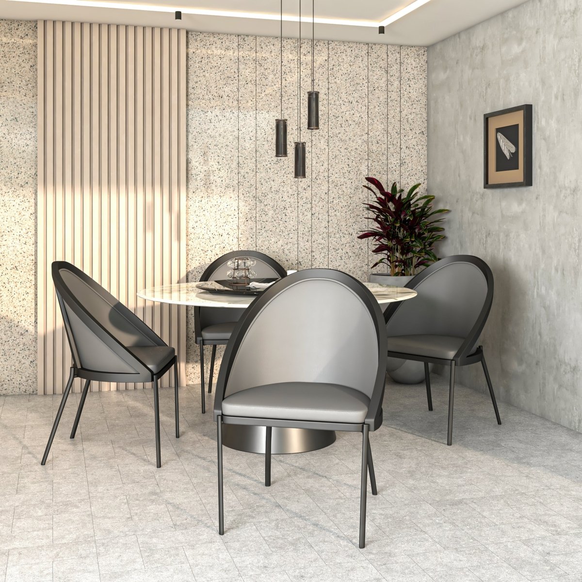 Urbane Dining Chair with Vinyl Fabric Seat and Wicker/Vinyl Backrest in Black Stainless Steel