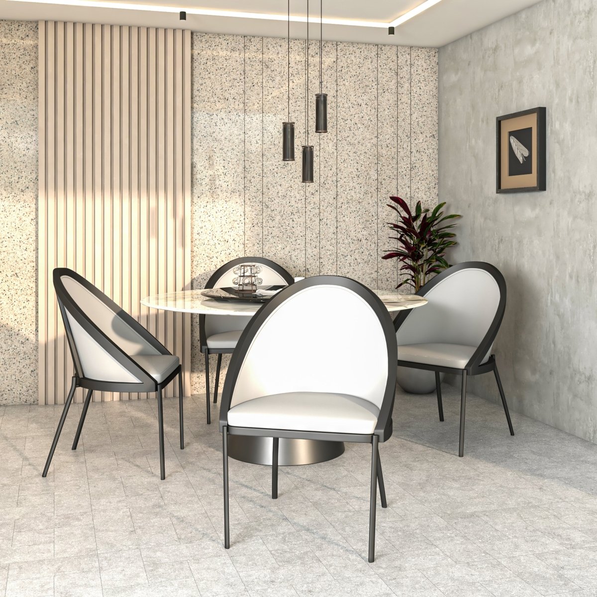 Urbane Dining Chair with Vinyl Fabric Seat and Wicker/Vinyl Backrest in Black Stainless Steel