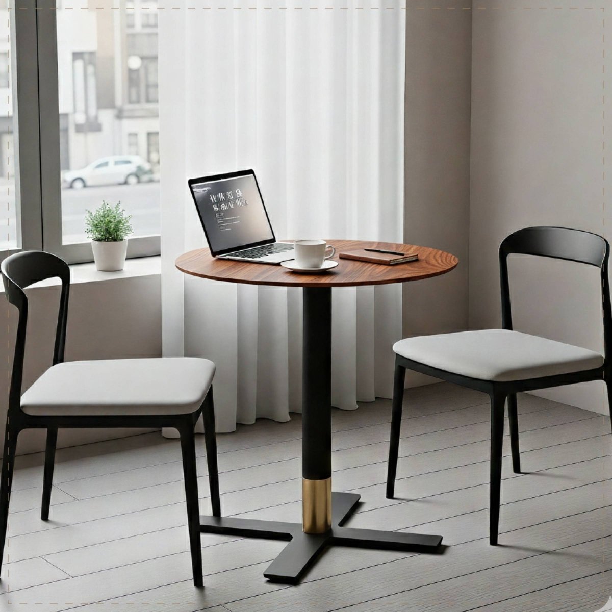 Vail Collection Dining Table Black/Gold X Base With 27"/36" Round Black MDF Top