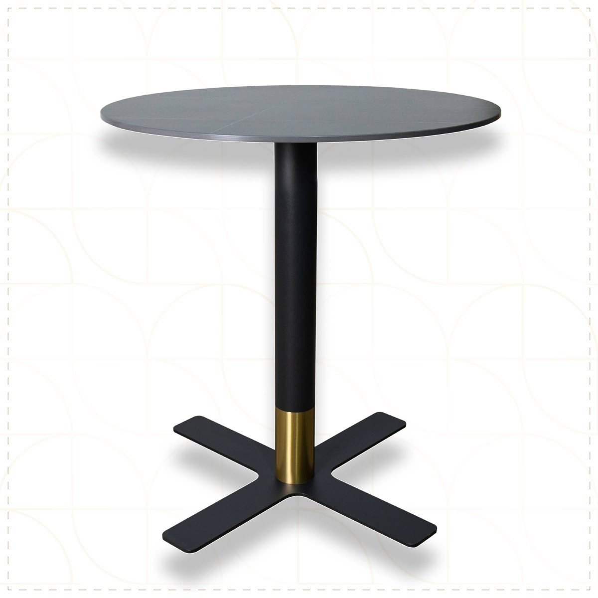Vail Collection Dining Table Black/Gold X Base With 27"/36" Round Black Stone Top