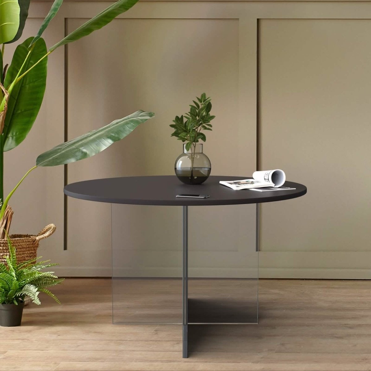 Valore Coffee Table with Round MDF Tabletop and Sturdy Acrylic Cross Base