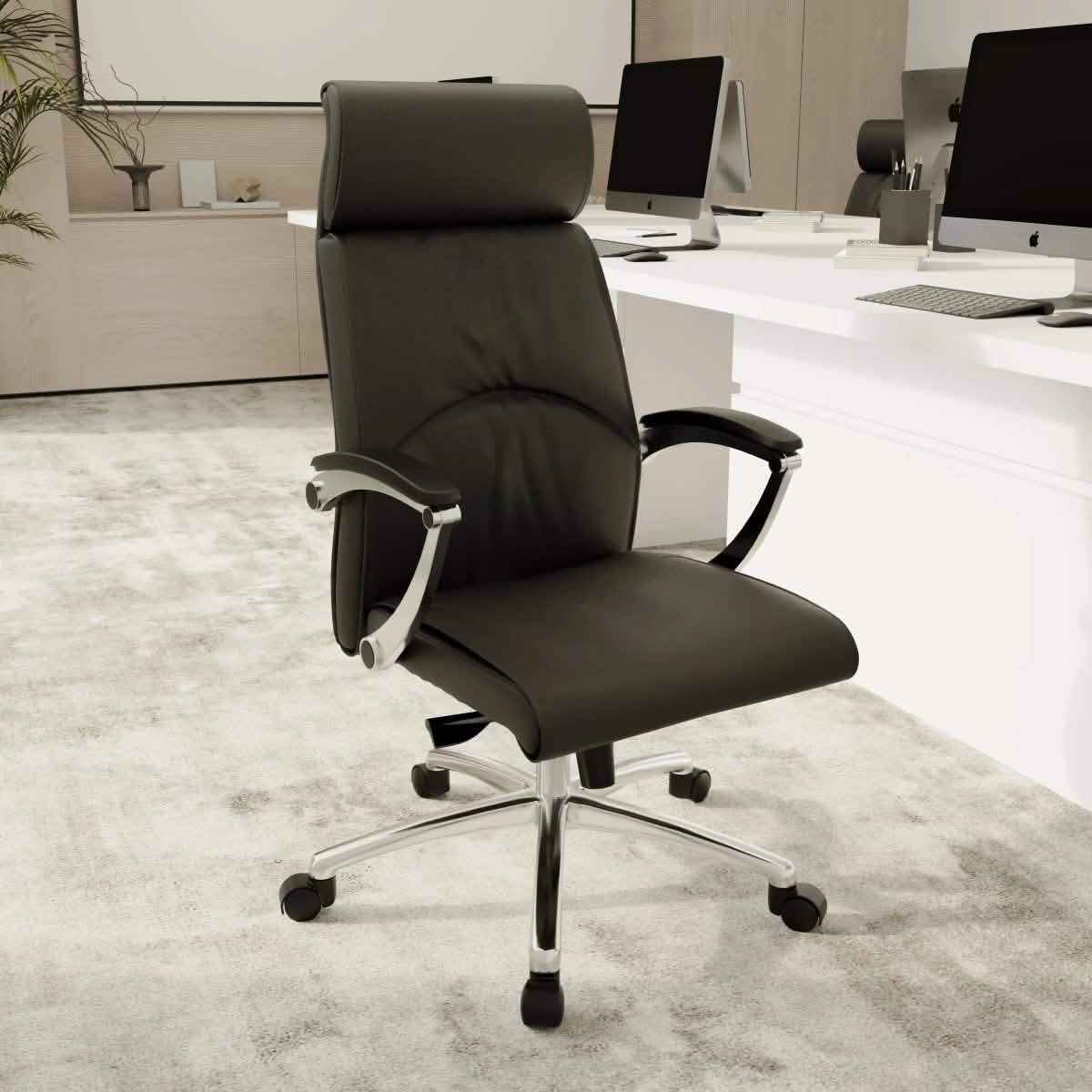Vantage High - Back Leather Office Chair with Aluminum Base and Swivel, and Tilt