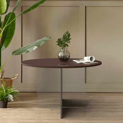 Valore Coffee Table with Round MDF Tabletop and Sturdy Acrylic Cross Base