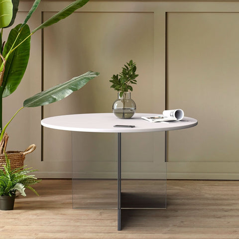 Valore Coffee Table with Round MDF Tabletop and Sturdy Acrylic Cross Base