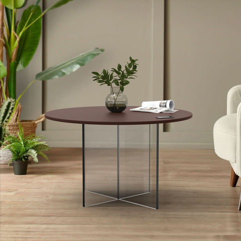 LeisureMod Valore Series Modern Coffee Table with Round Tabletop and Sturdy Acrylic Cross Base for Living Room and Bedroom