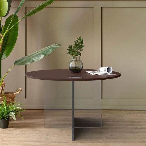 Valore Coffee Table with Round MDF Tabletop and Sturdy Acrylic Cross Base