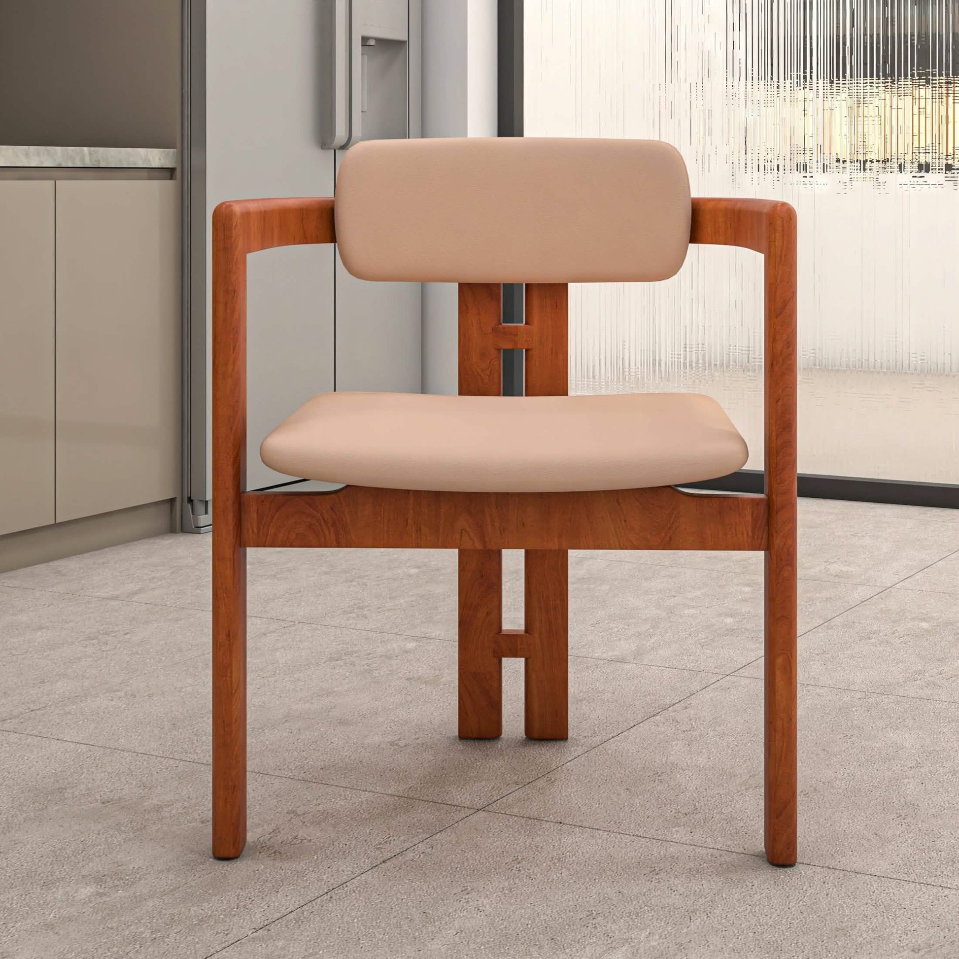 Velo Upholstered Leather Dining Chair with Open Back and Wood Legs Set of 2