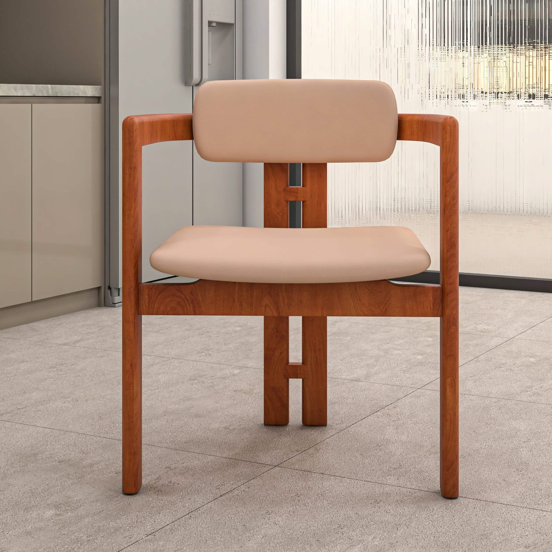 Velo Upholstered Leather Dining Chair with Open Back and Wood Legs Set of 2