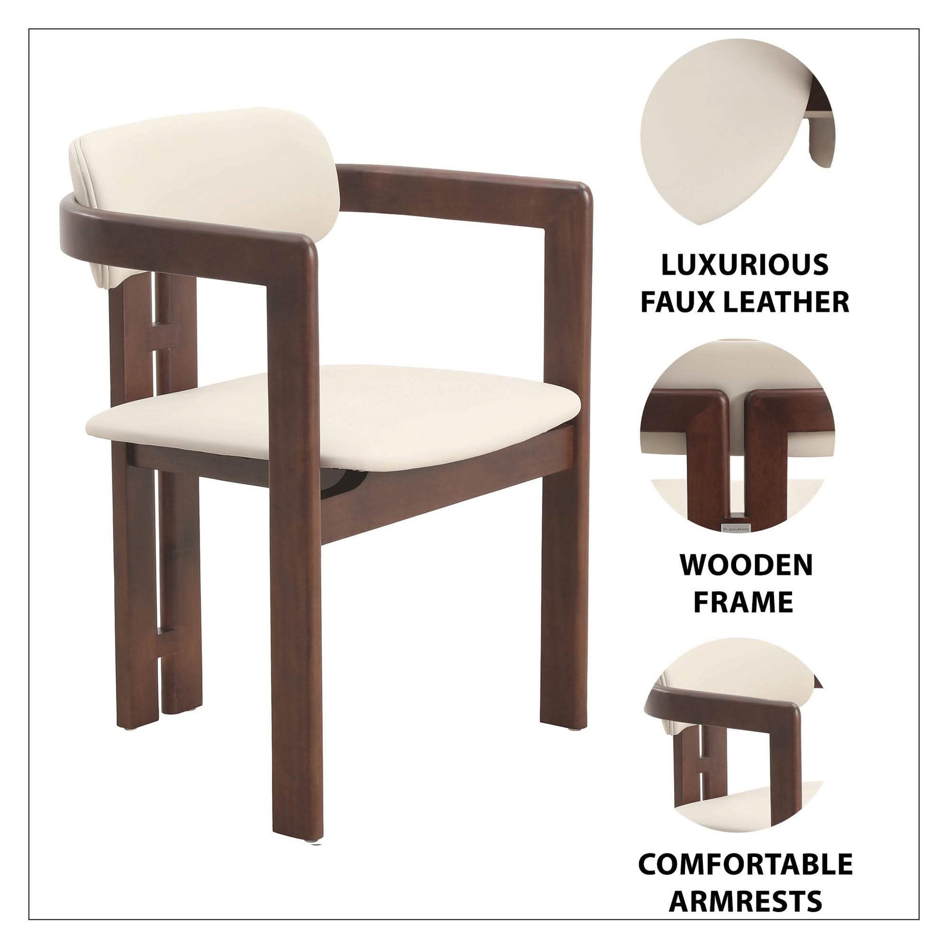 Velo Upholstered Leather Dining Chair with Open Back and Wood Legs Set of 2