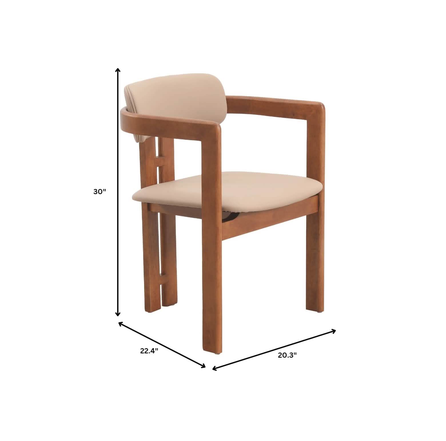 Velo Upholstered Leather Dining Chair with Open Back and Wood Legs Set of 2