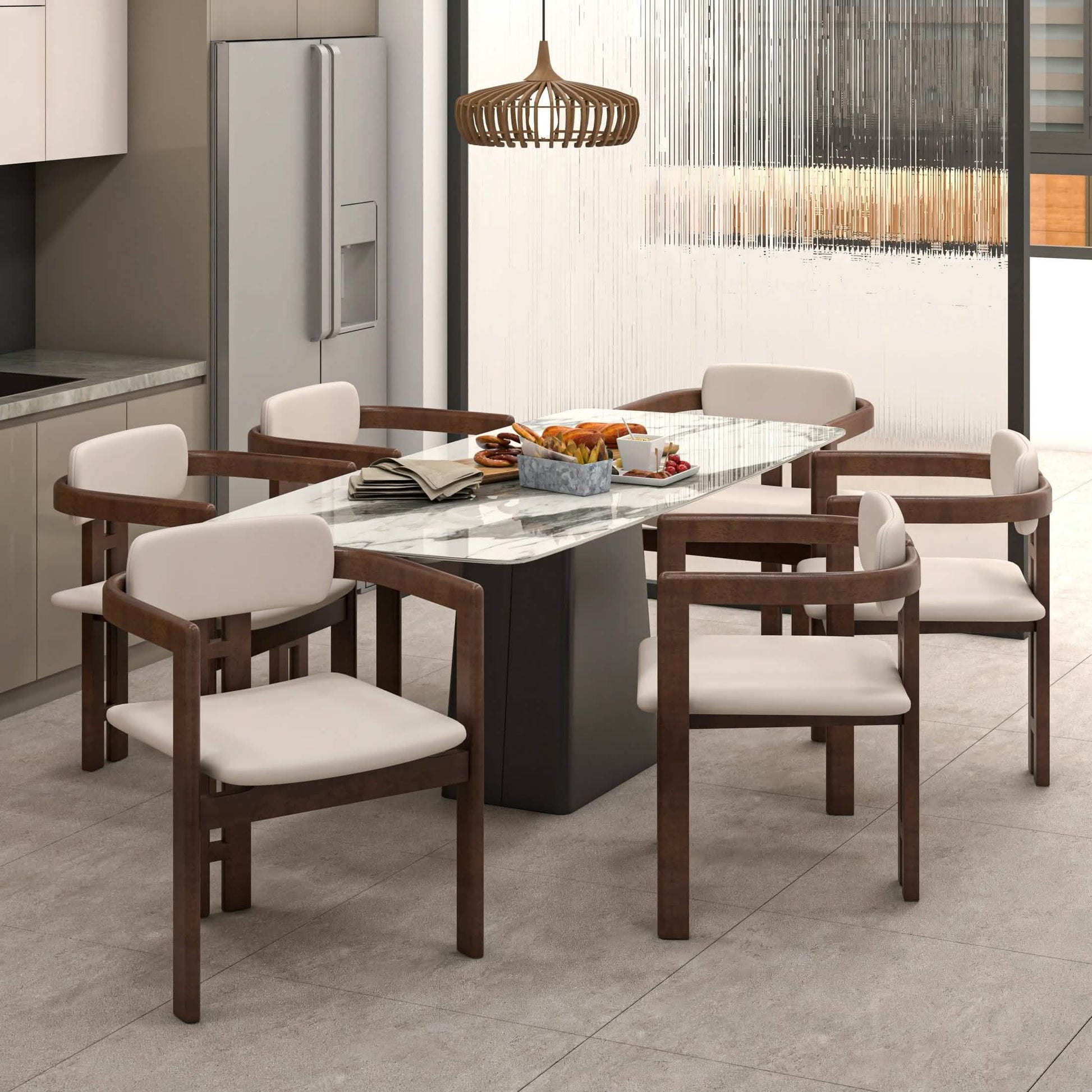 Velo Upholstered Leather Dining Chair with Open Back and Wood Legs Set of 2