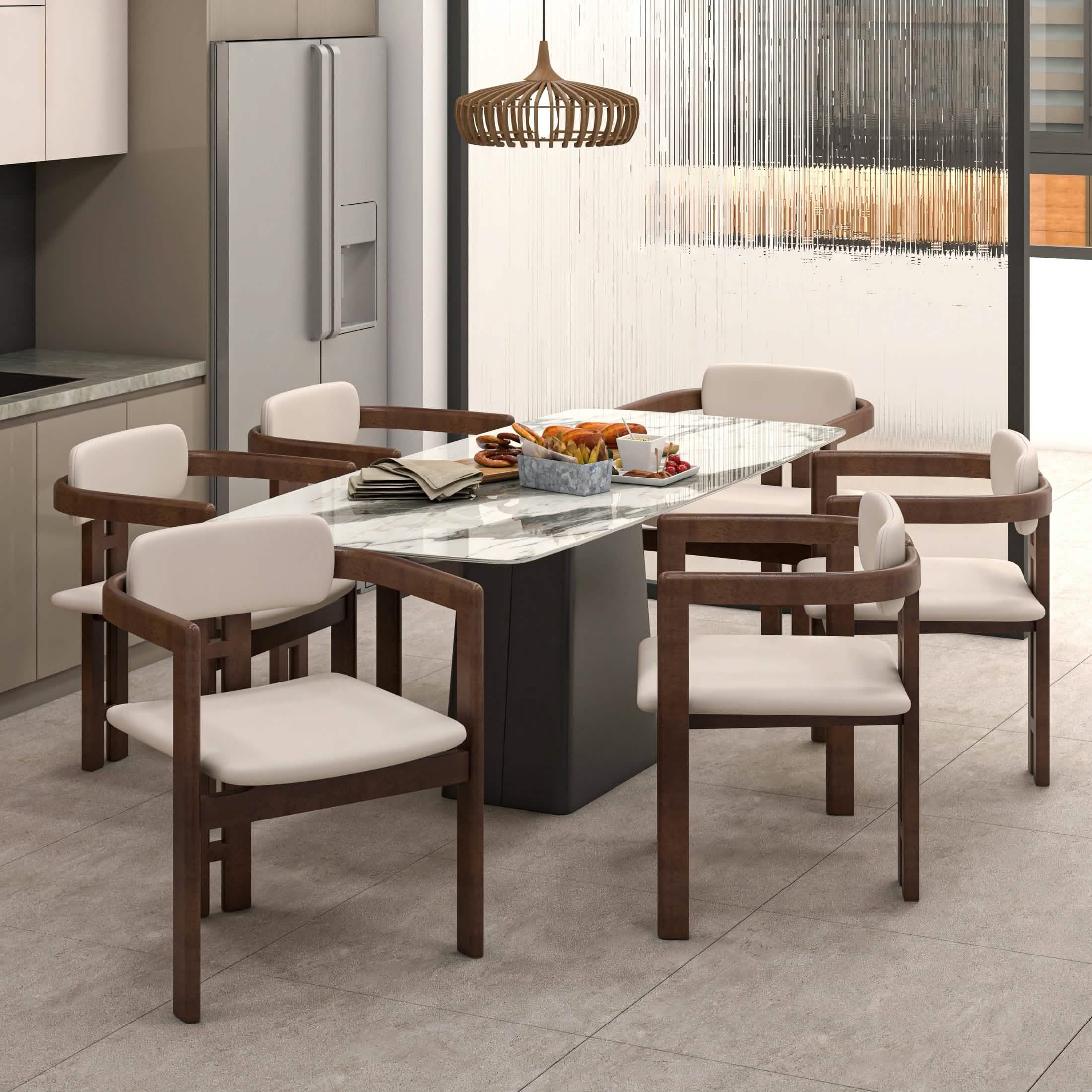 Velo Upholstered Leather Dining Chair with Open Back and Wood Legs Set of 2