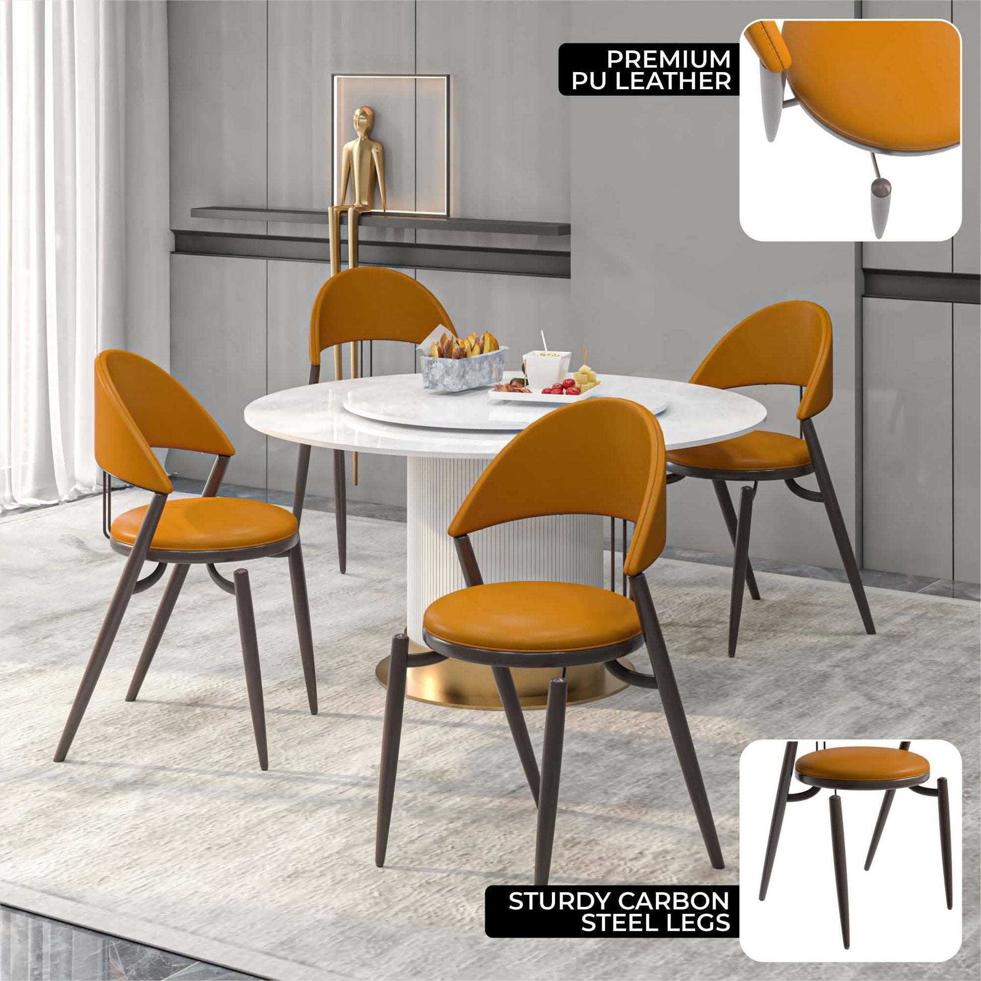 Venice Dining Chair Upholstered Leather in Iron With an Open Curved Back Design Set of 4