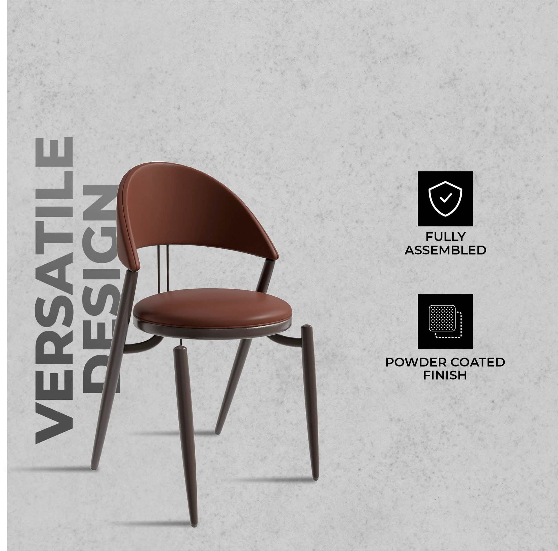 Venice Dining Chair Upholstered Leather in Iron With an Open Curved Back Design Set of 4