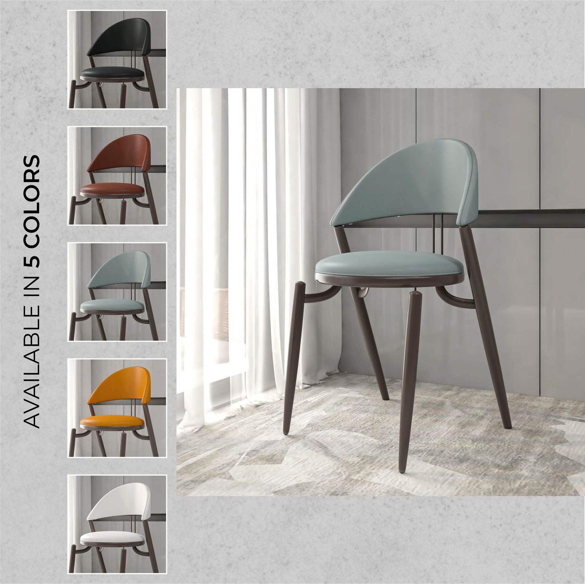 Venice Dining Chair Upholstered Leather in Iron With an Open Curved Back Design Set of 4