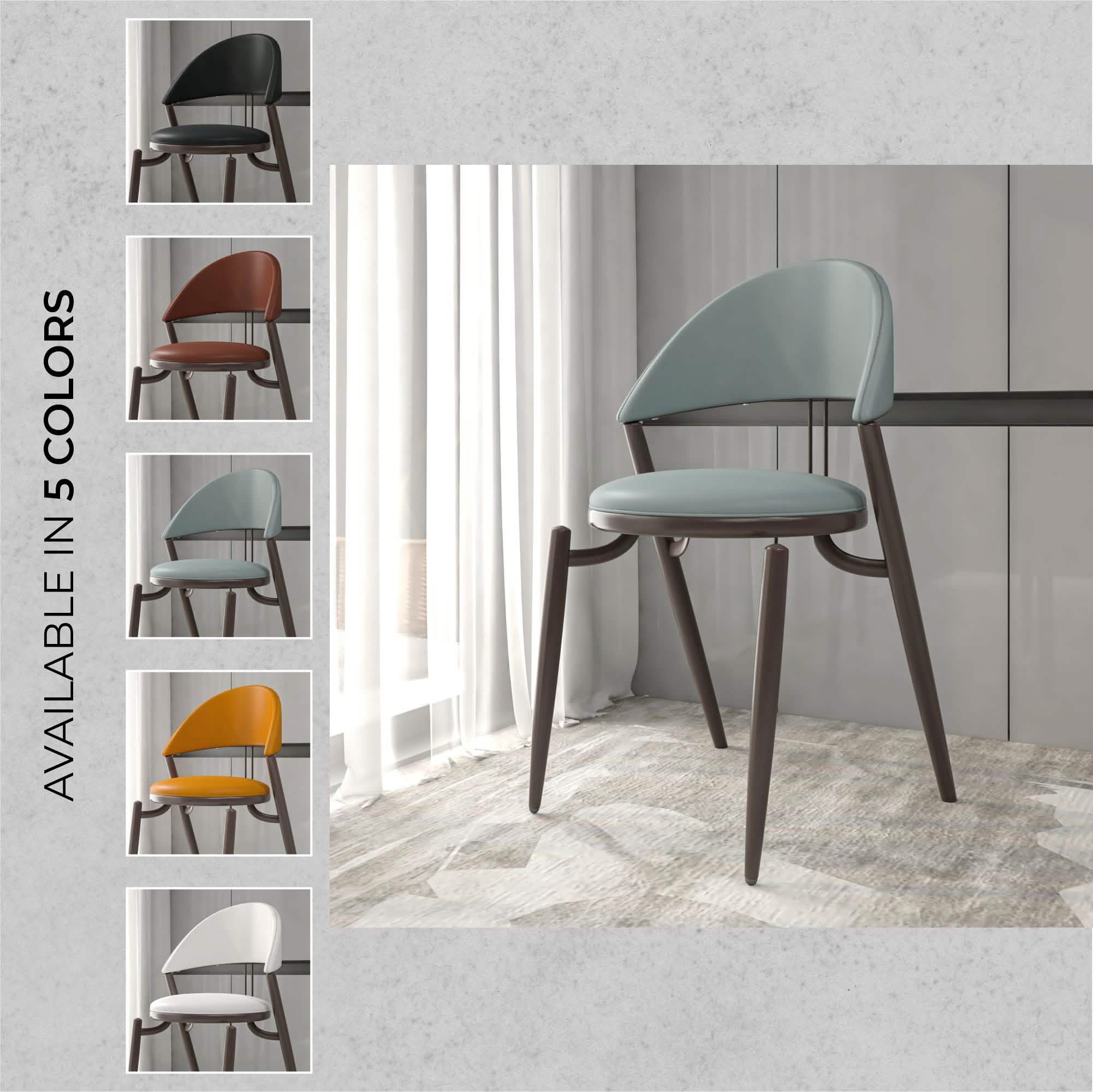Venice Dining Chair Upholstered Leather in Iron With an Open Curved Back Design Set of 4