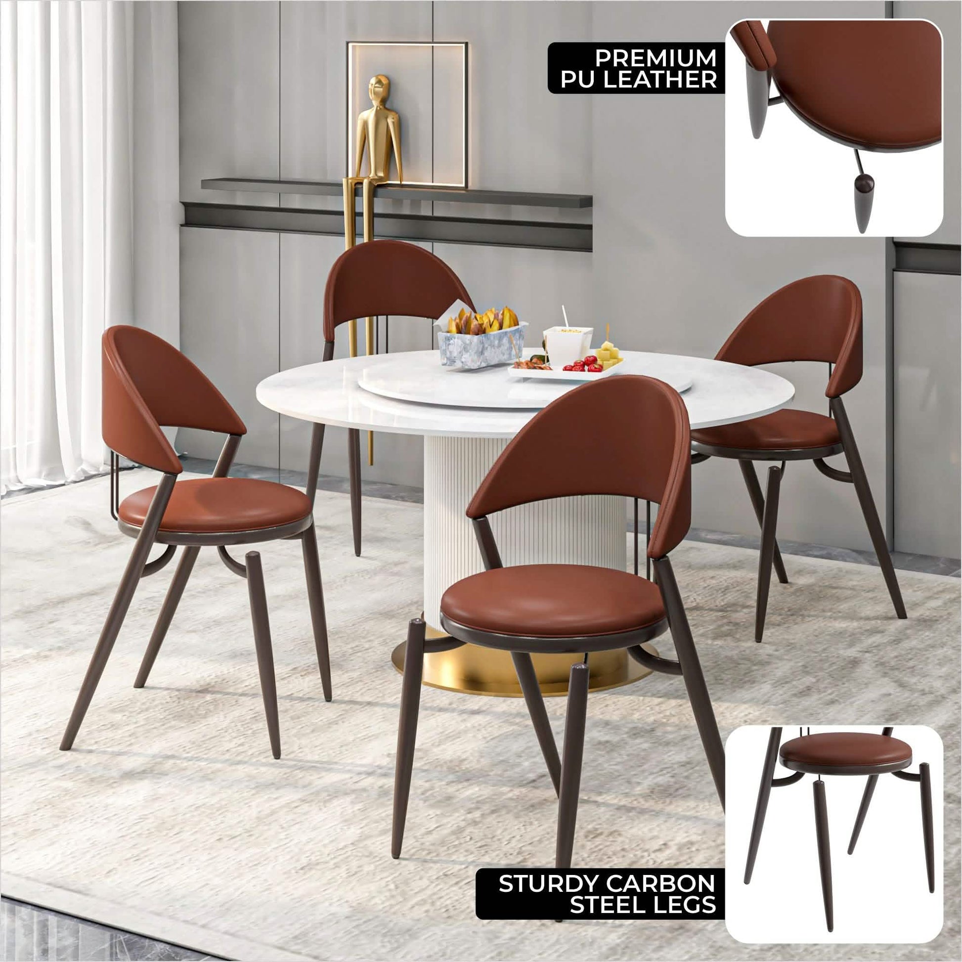 Venice Dining Chair Upholstered Leather in Iron With an Open Curved Back Design Set of 4