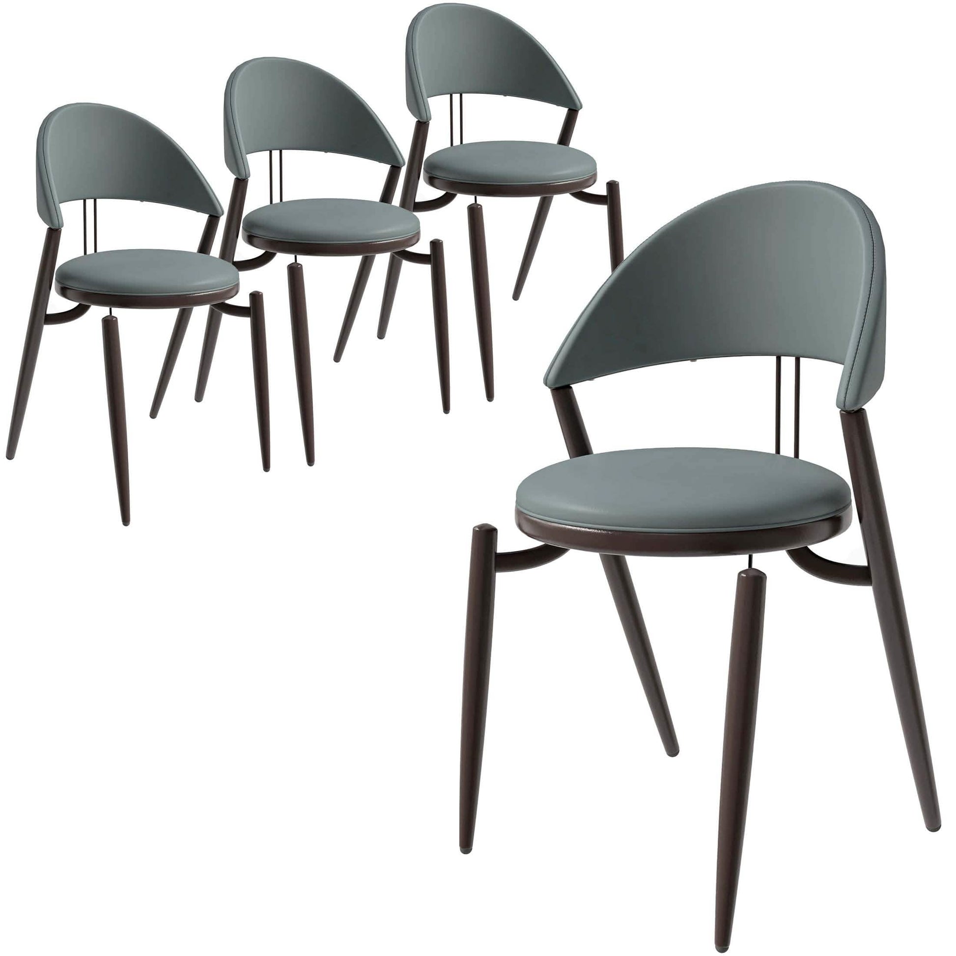 Venice Dining Chair Upholstered Leather in Iron With an Open Curved Back Design Set of 4