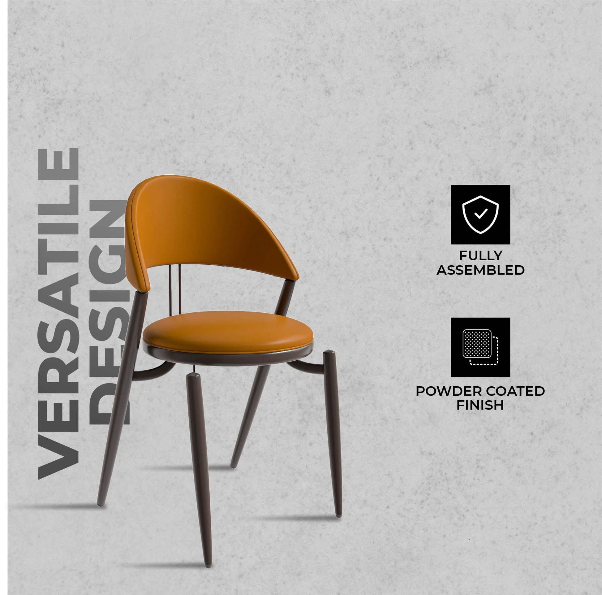 Venice Dining Chair Upholstered Leather in Iron With an Open Curved Back Design Set of 4