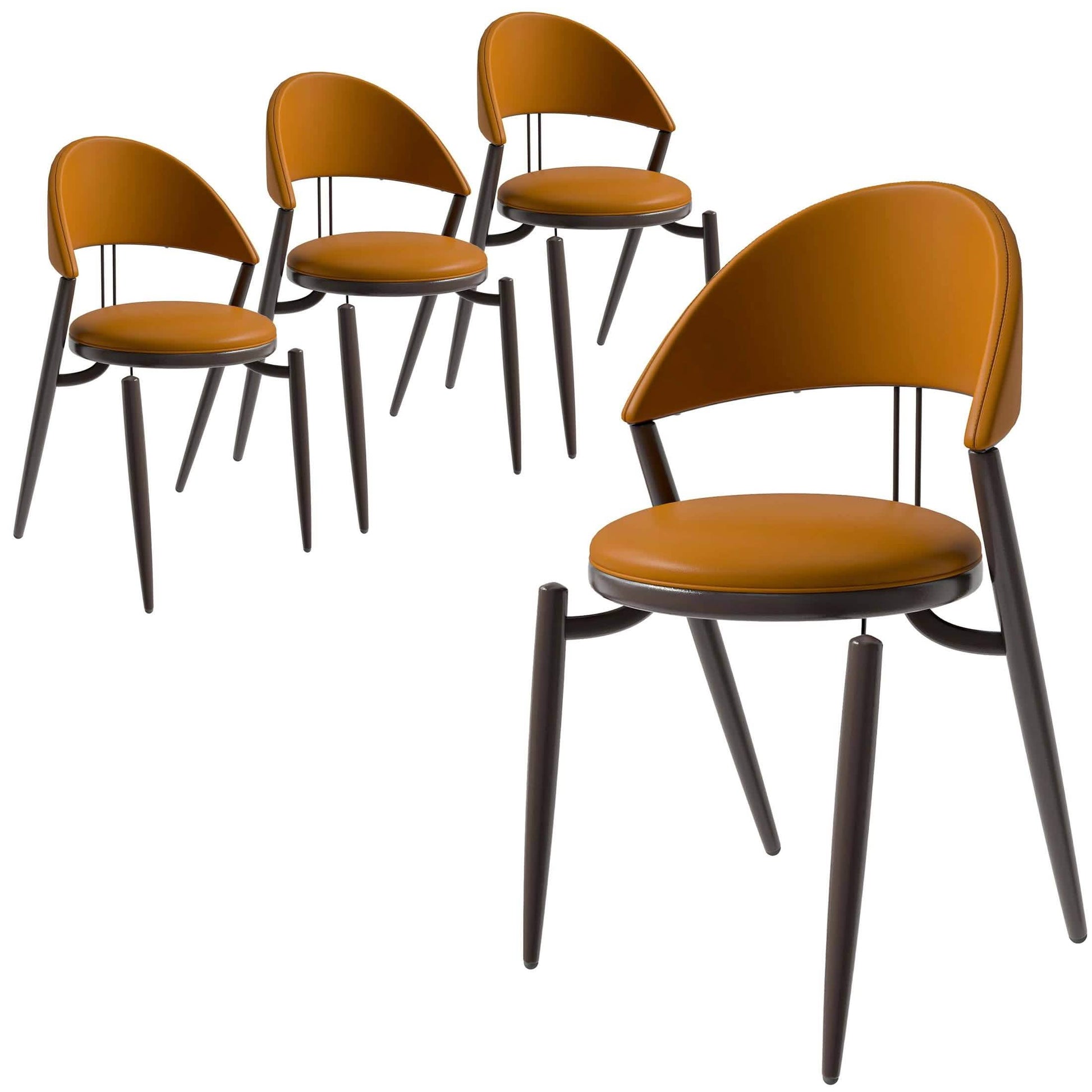 Venice Dining Chair Upholstered Leather in Iron With an Open Curved Back Design Set of 4