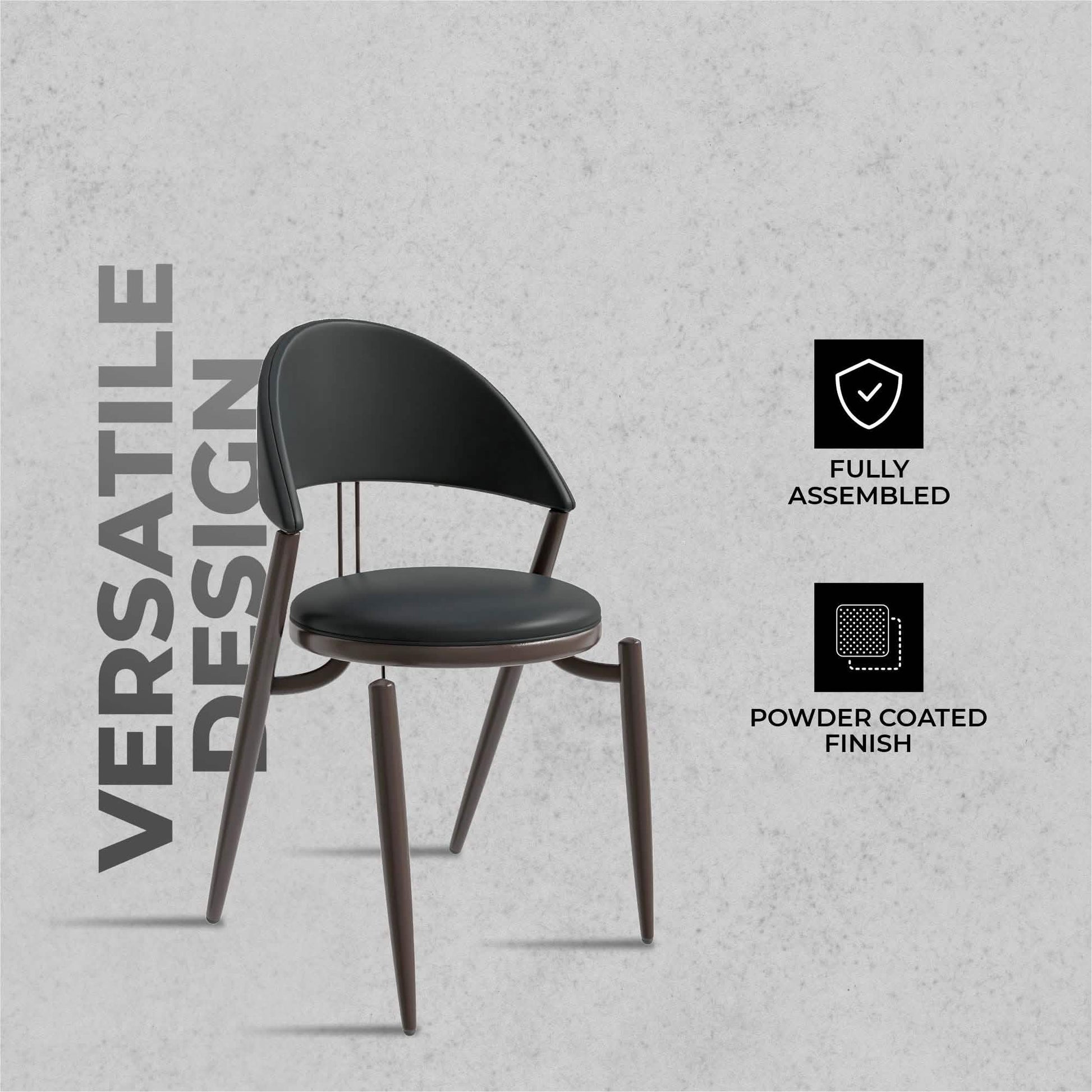 Venice Dining Chair Upholstered Leather in Iron With an Open Curved Back Design Set of 4
