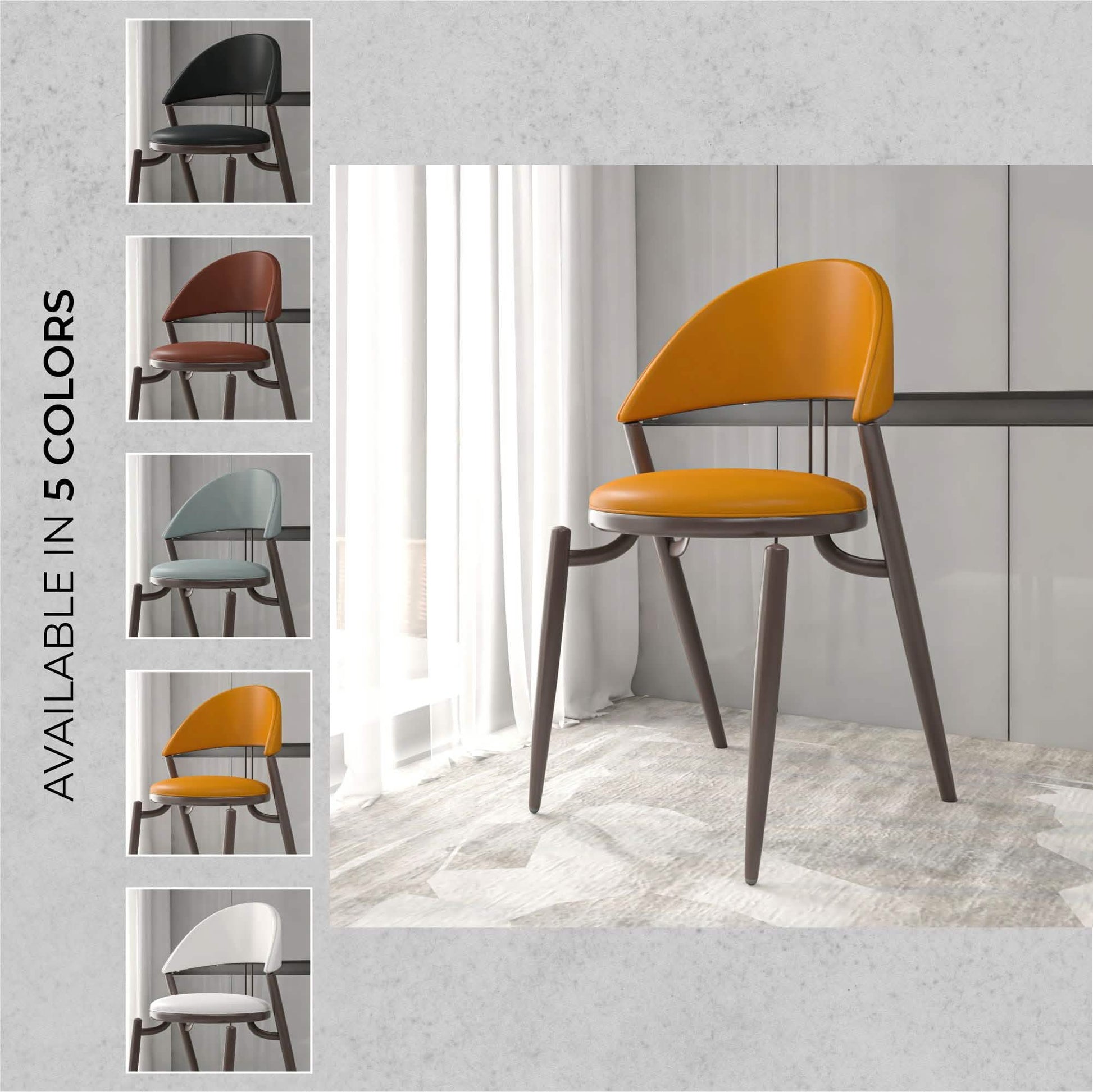 Venice Dining Chair Upholstered Leather in Iron With an Open Curved Back Design Set of 4