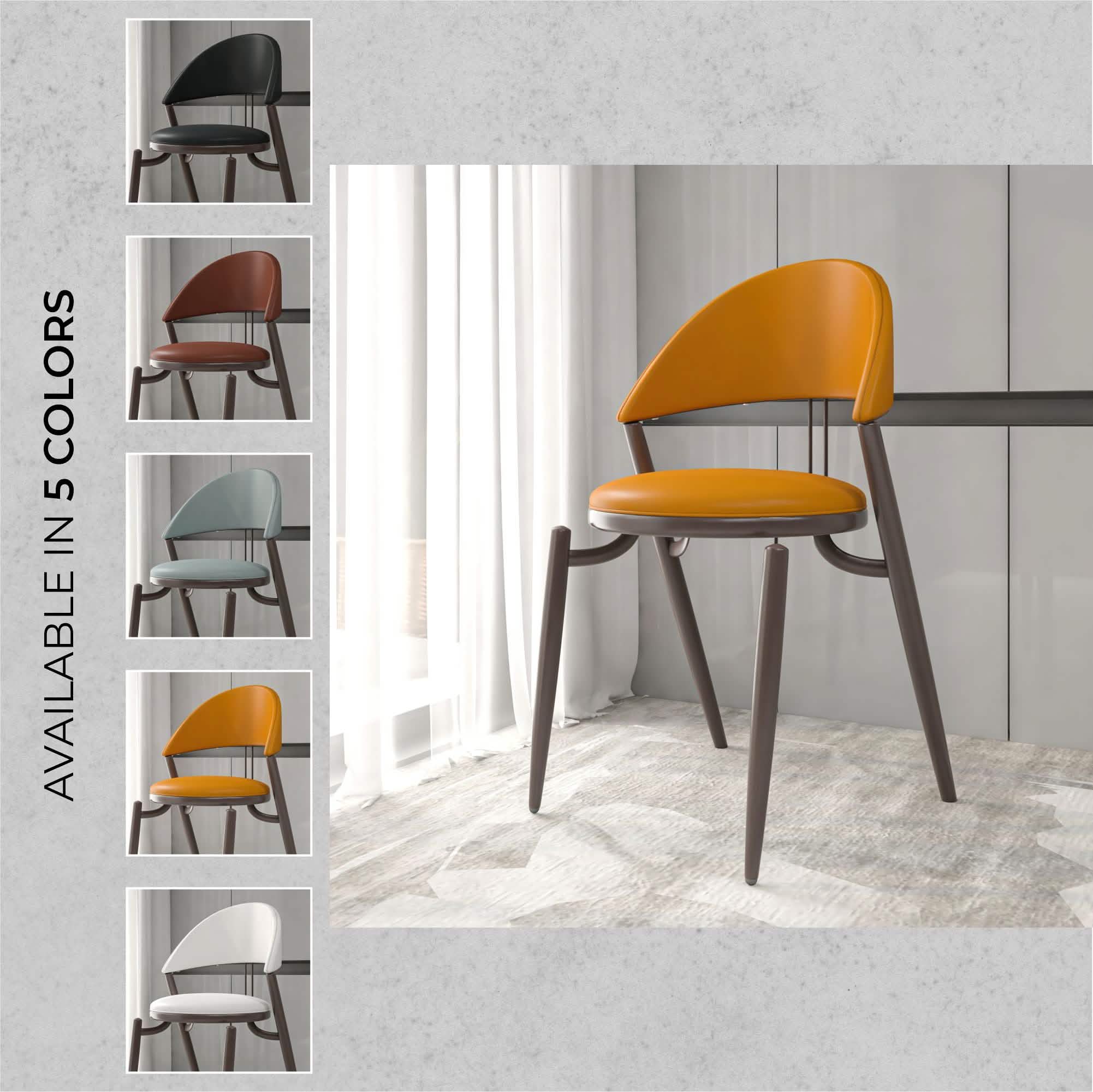 Venice Dining Chair Upholstered Leather in Iron With an Open Curved Back Design Set of 4