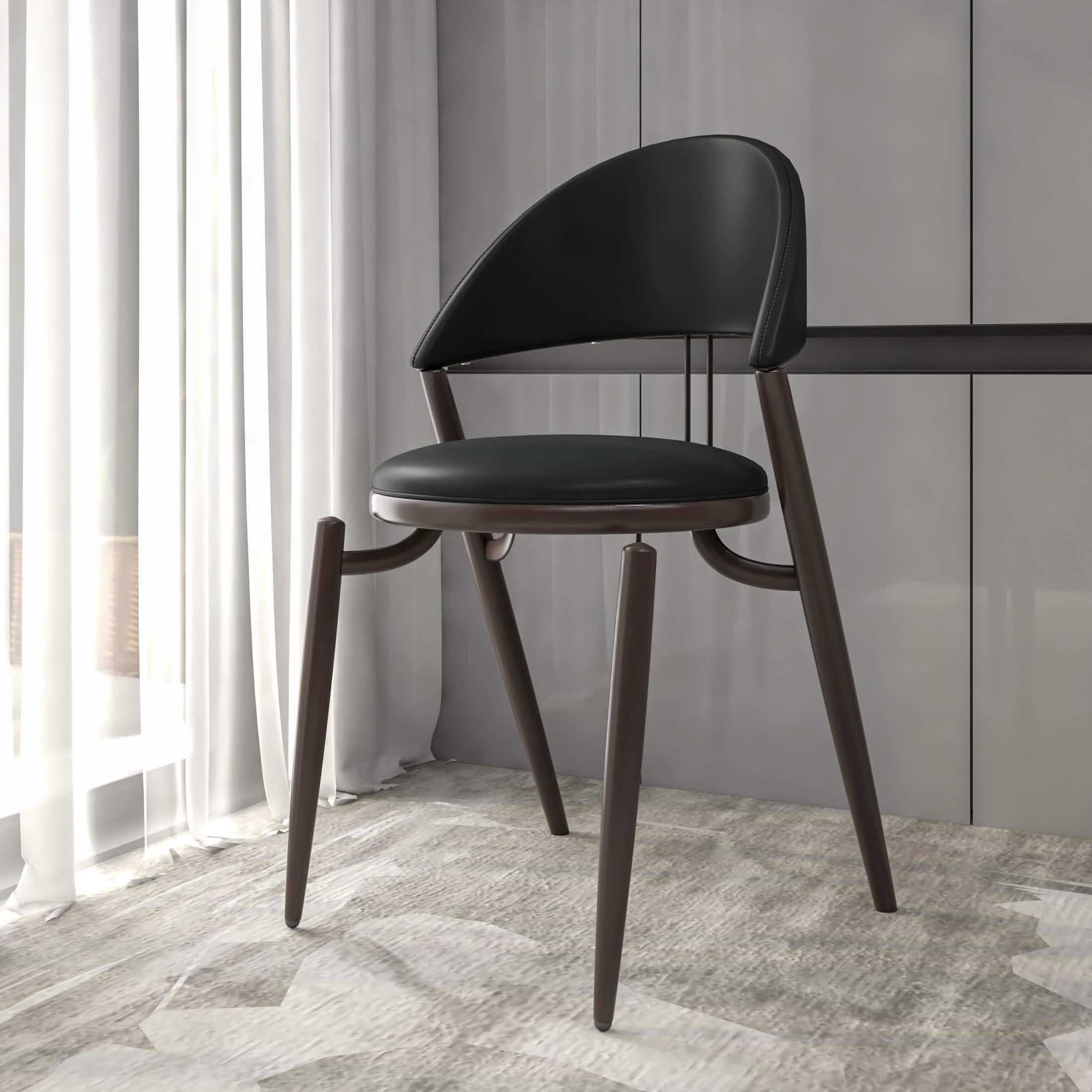 Venice Dining Chair Upholstered Leather in Iron With an Open Curved Back Design Set of 4