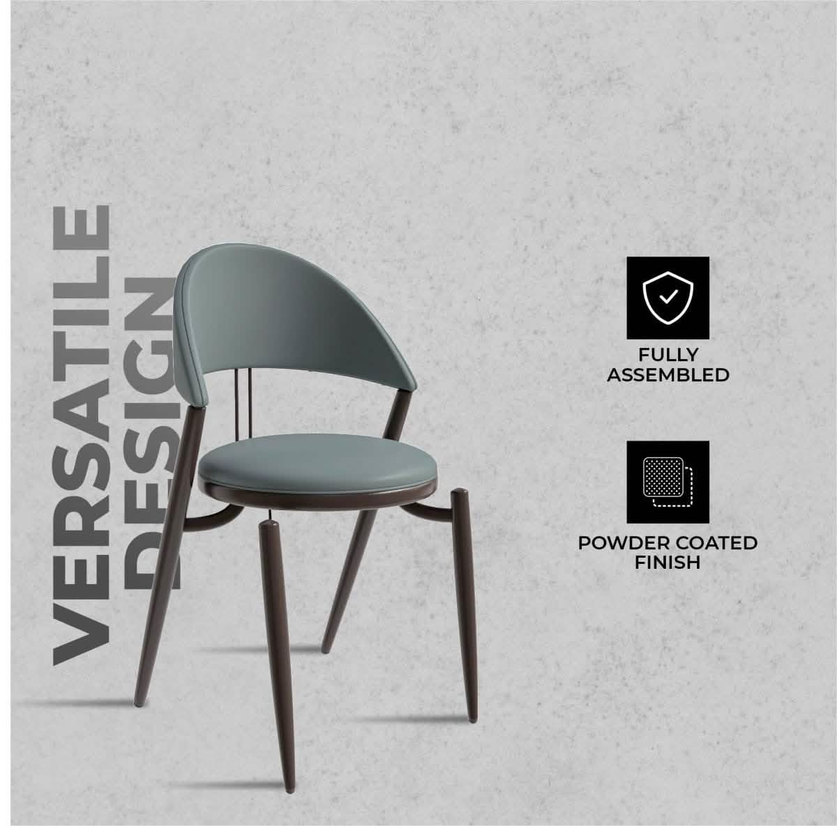 Venice Dining Chair Upholstered Leather in Iron With an Open Curved Back Design Set of 4