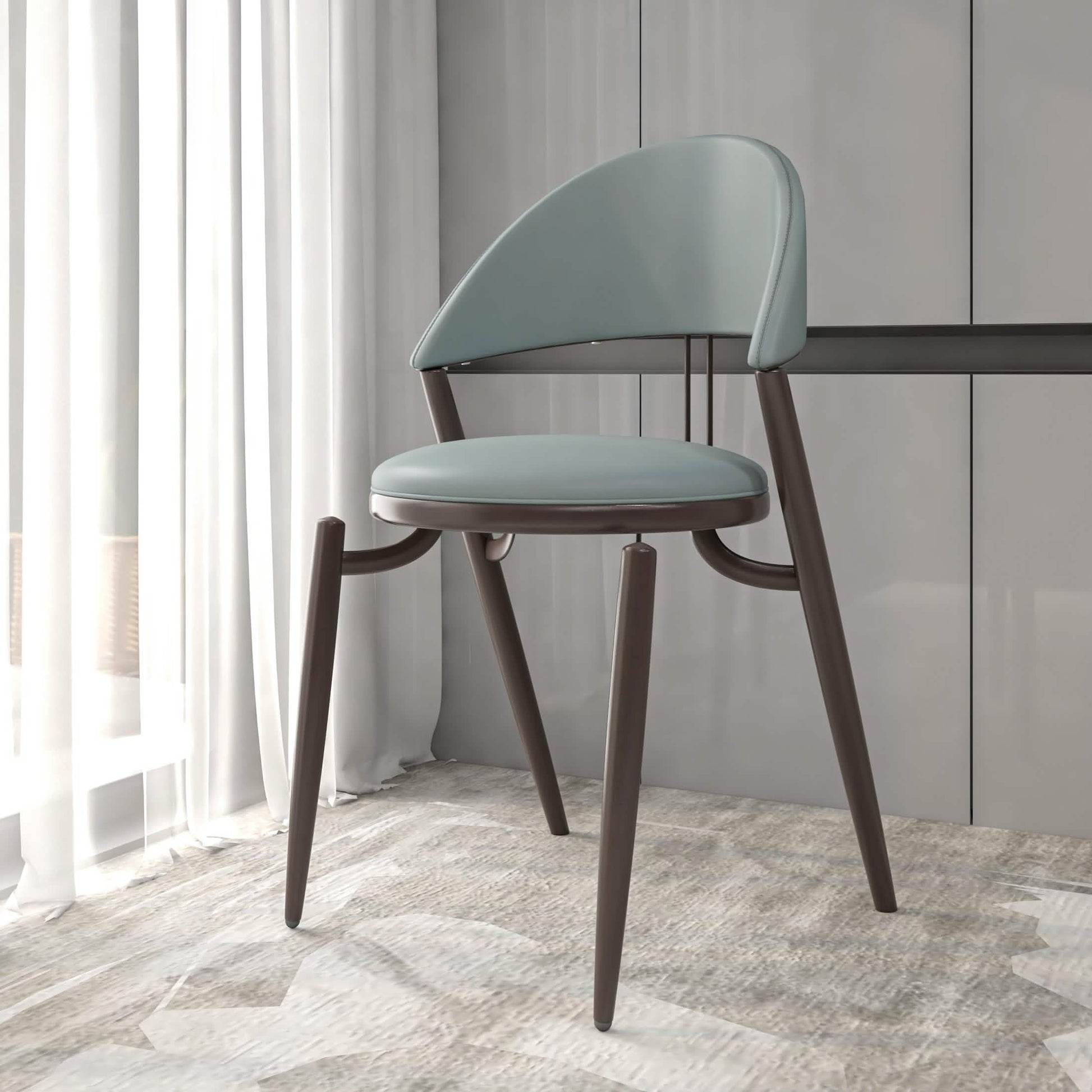 Venice Dining Chair Upholstered Leather in Iron With an Open Curved Back Design Set of 4