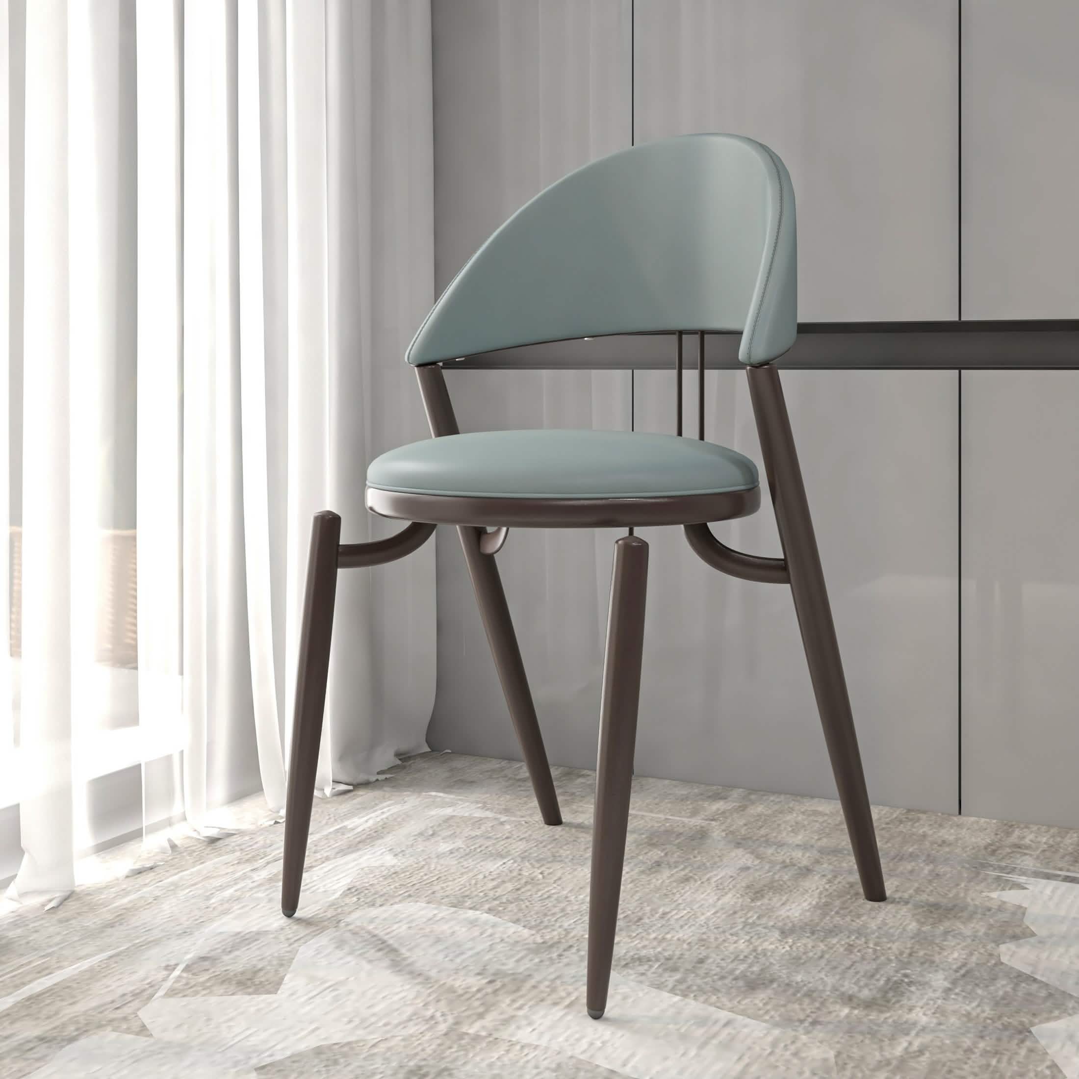 Venice Dining Chair Upholstered Leather in Iron With an Open Curved Back Design Set of 4