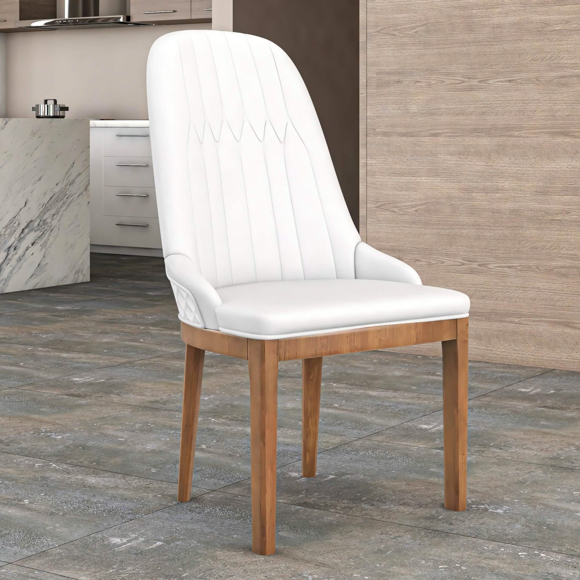 Verisma Dining Chair Upholstered in Leather with Diamond Stitching Back Design