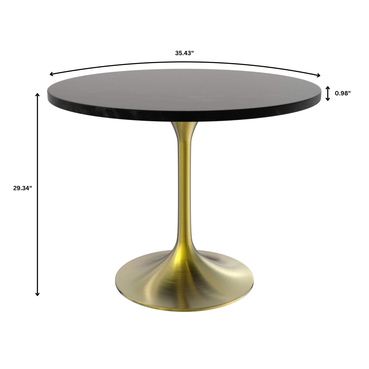 Verve 5 - Piece Dining Set with 36" Round Dining Table Black MDF Top and Gold Base with 4 Velvet Dining Chairs in White Steel Legs