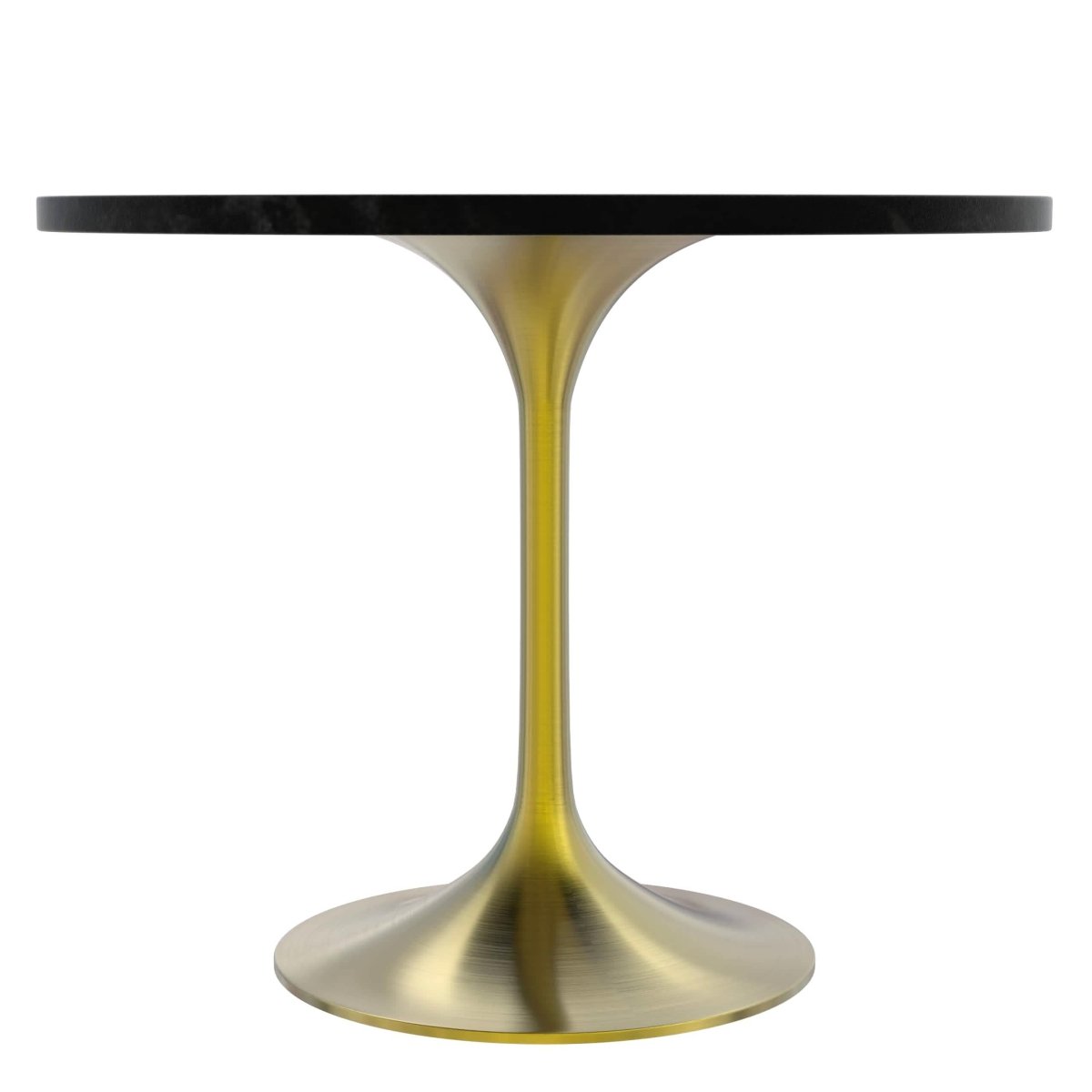 Verve 5 - Piece Dining Set with 36" Round Dining Table Black MDF Top and Gold Base with 4 Velvet Dining Chairs in White Steel Legs