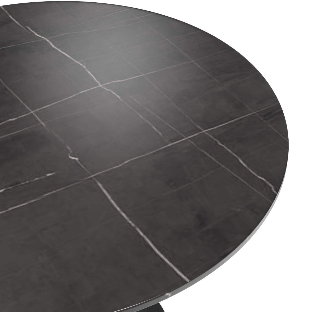 Verve 5 - Piece Dining Set with 36" Round Dining Table Black Sintered Stone Top and Black Pedestal with 4 Velvet Dining Chairs in White Steel Legs