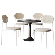 Verve 5 - Piece Dining Set with 36" Round Dining Table Black Sintered Stone Top and Black Pedestal with 4 Velvet Dining Chairs in White Steel Legs