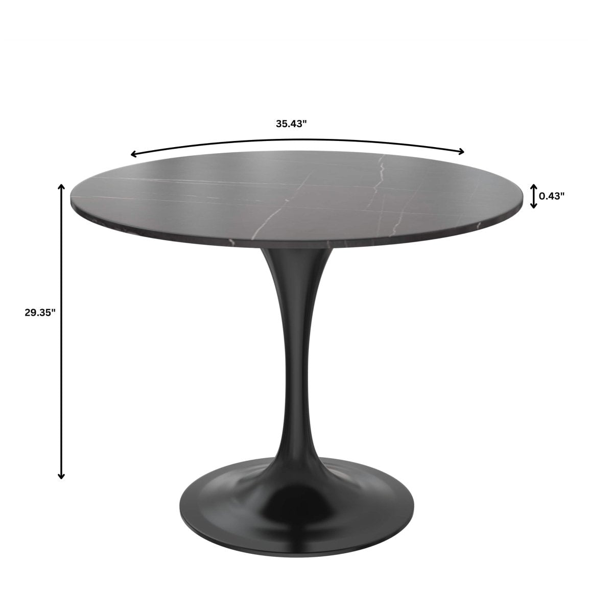 Verve 5 - Piece Dining Set with 36" Round Dining Table Black Sintered Stone Top and Black Pedestal with 4 Velvet Dining Chairs in White Steel Legs