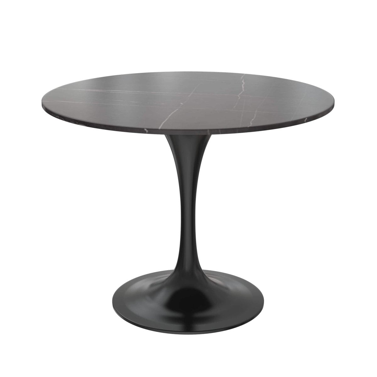Verve 5 - Piece Dining Set with 36" Round Dining Table Black Sintered Stone Top and Black Pedestal with 4 Velvet Dining Chairs in White Steel Legs