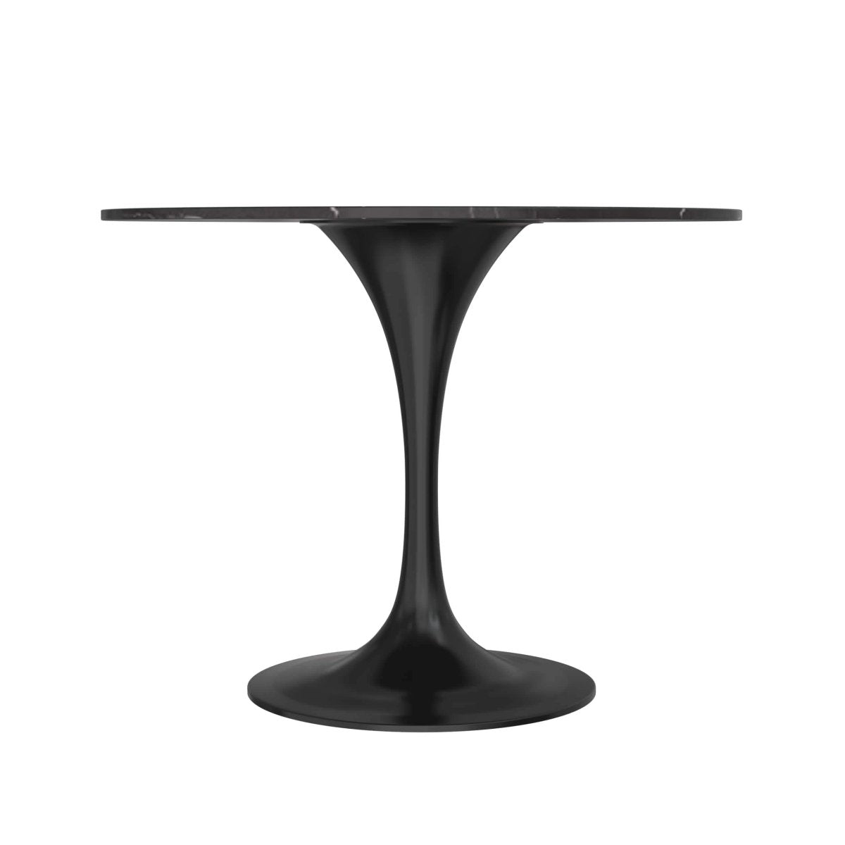 Verve 5 - Piece Dining Set with 36" Round Dining Table Black Sintered Stone Top and Black Pedestal with 4 Velvet Dining Chairs in White Steel Legs