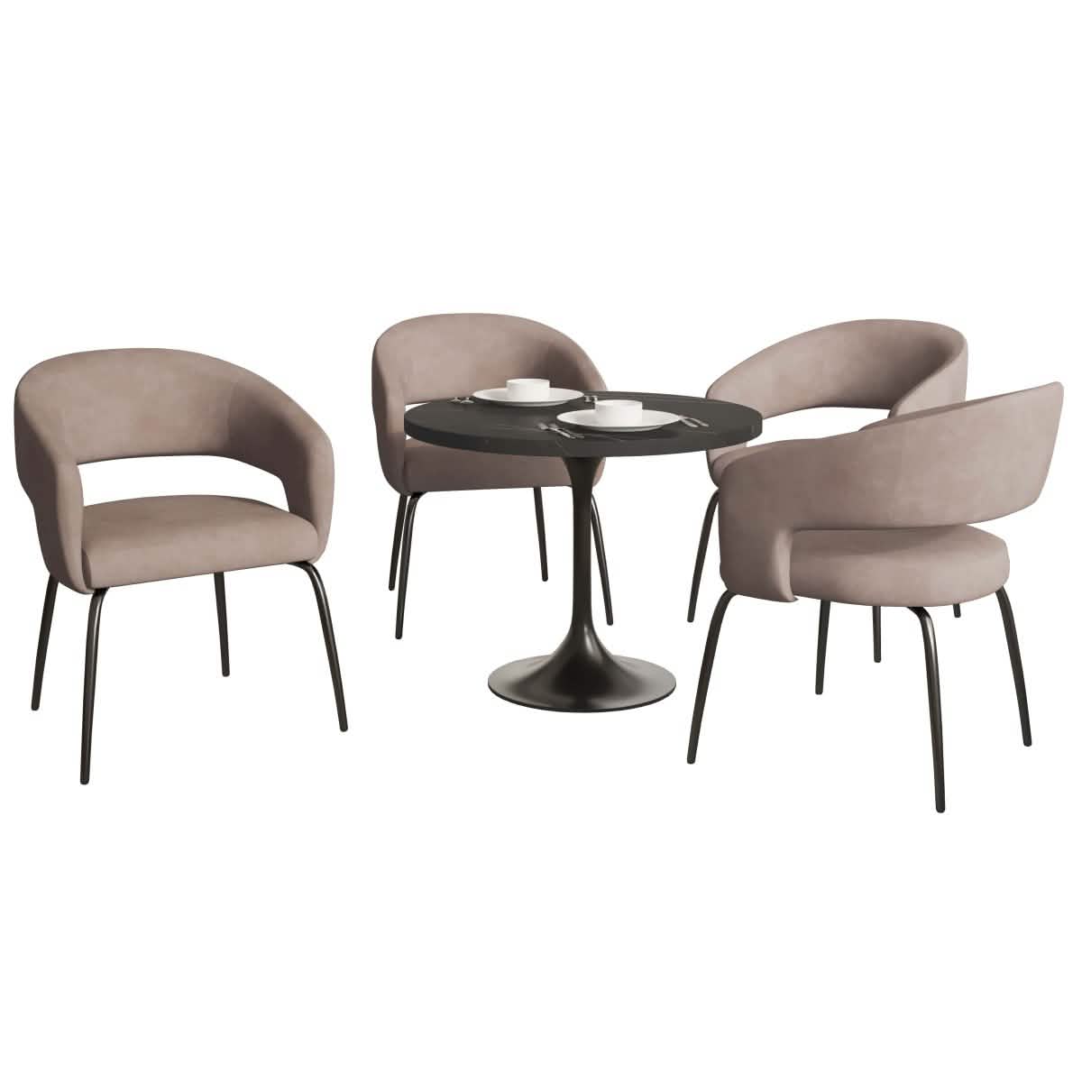 Verve 5 - Piece Dining Set with 36" Round Dining Table in Black MDF Top and 4 Dining Chairs Upholstered in Velvet/Leather
