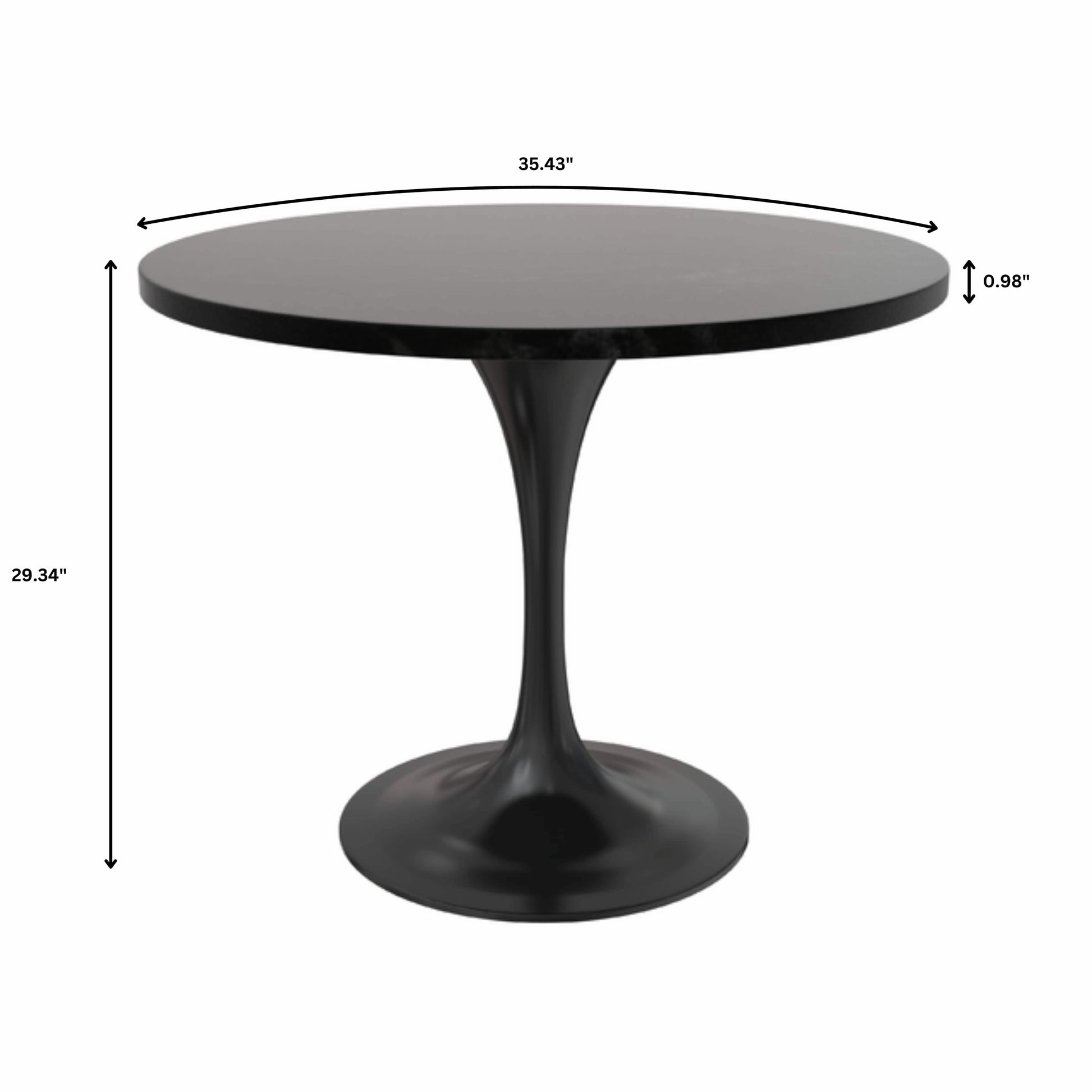 Verve 5 - Piece Dining Set with 36" Round Dining Table in Black MDF Top and 4 Dining Chairs Upholstered in Velvet/Leather