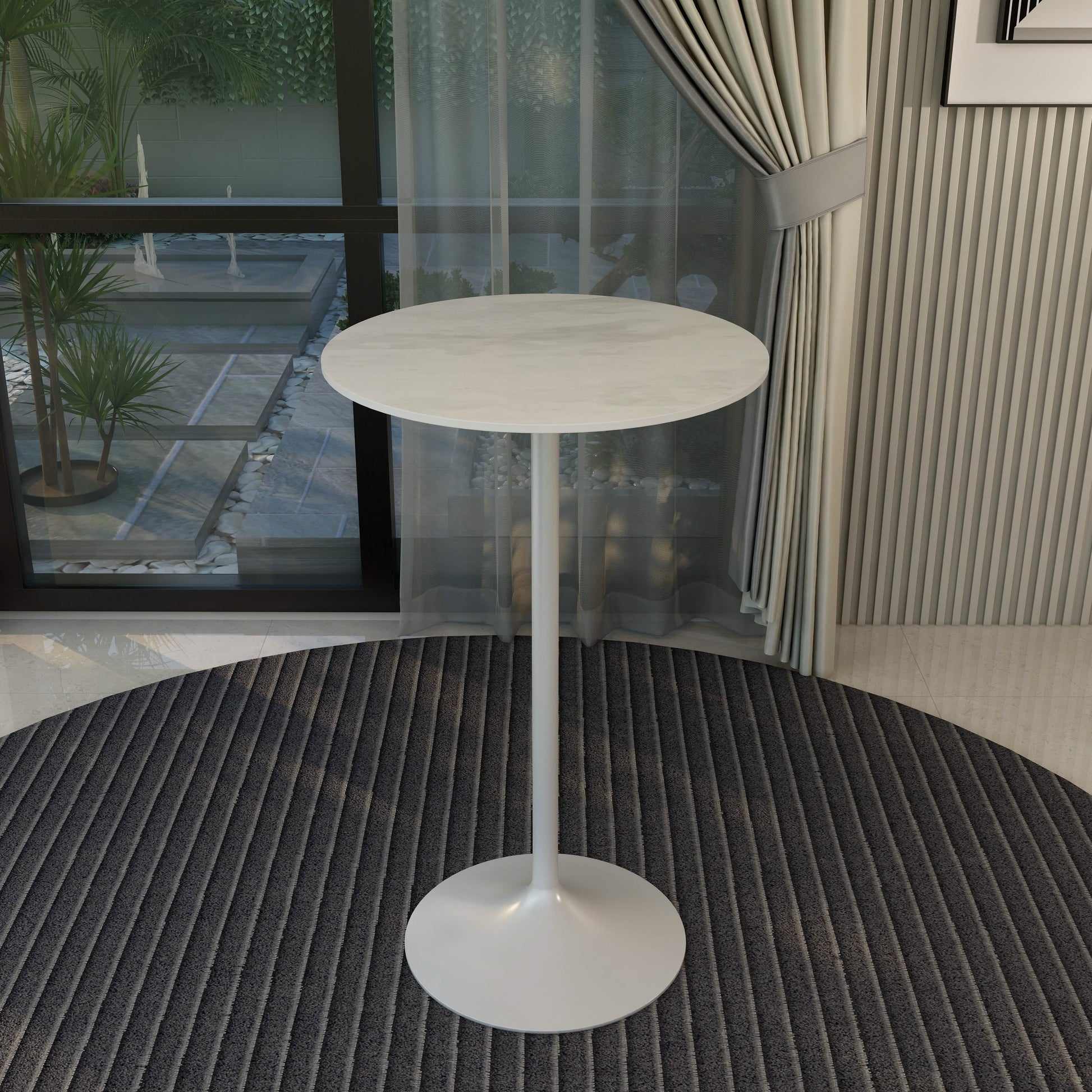 Verve Bar Height Dining Table with Round MDF/Sintered Stone/Resin Top and White Stainless Steel Pedestal Base